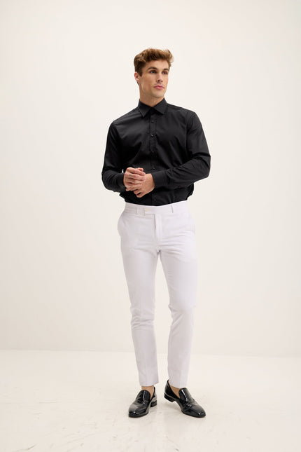 Men's Tapered Tuxedo Pants - White Matte | Ron Tomson