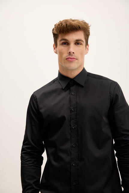Men's Point Collar Dress Shirt - Black | Ron Tomson