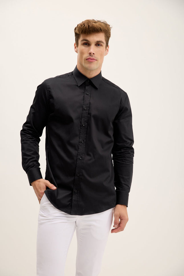 Point Collar Dress Shirt - Black