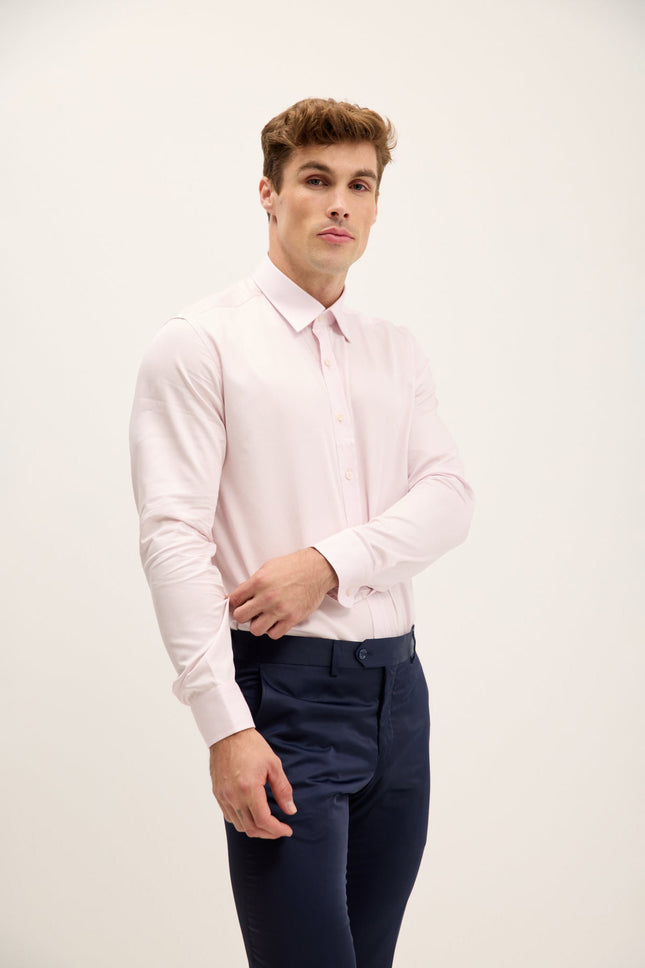 Men's Point Collar Dress Shirt - Light Pink | Ron Tomson