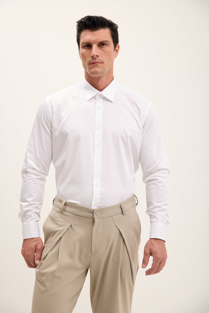 Men's Point Collar Dress Shirt - Optic White | Ron Tomson