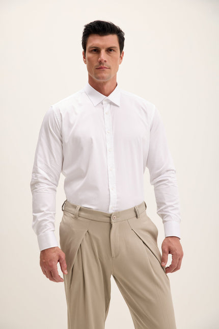 Men's Point Collar Dress Shirt - Optic White | Ron Tomson
