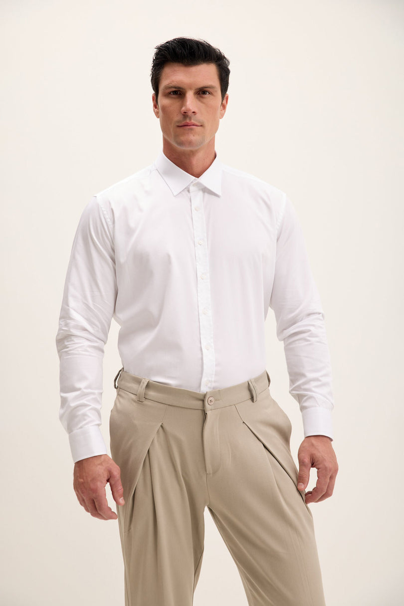 Men's Pure Cotton Classic Collar Sateen Dress Shirt - Optic White