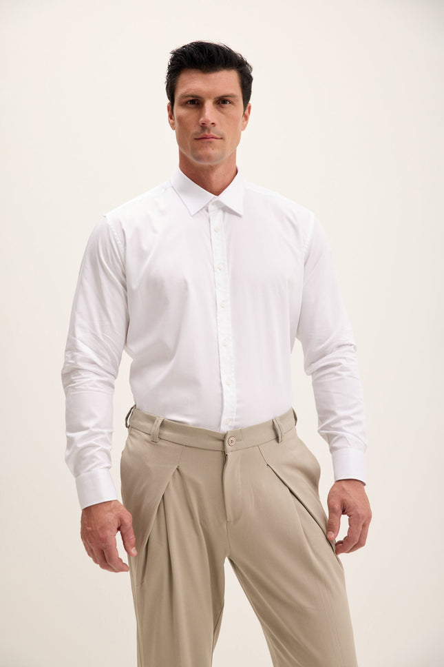 Men's Point Collar Dress Shirt - Optic White | Ron Tomson