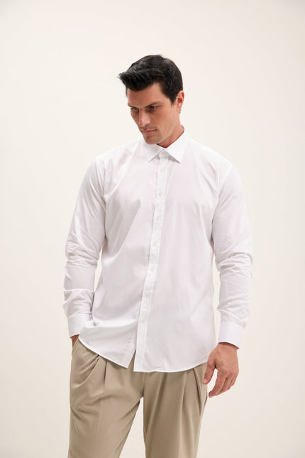 Men's Point Collar Dress Shirt - Optic White | Ron Tomson