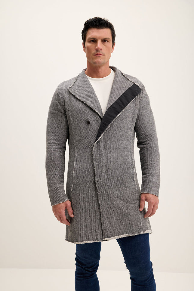 Asymmetric Longline Shawl Collar Cardigan - Black White