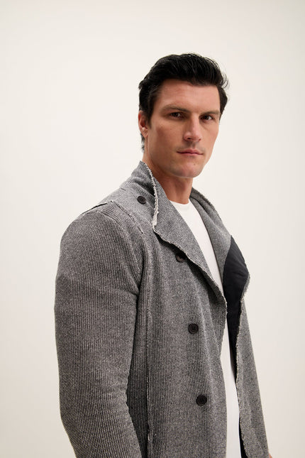 Men's Long Shawl Collar Cardigan - Black White | Ron Tomson