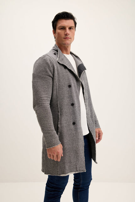 Men's Long Shawl Collar Cardigan - Black White | Ron Tomson