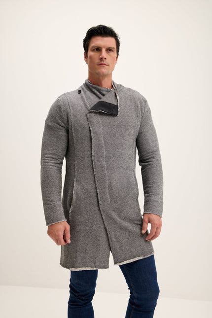 Men's Long Shawl Collar Cardigan - Black White | Ron Tomson