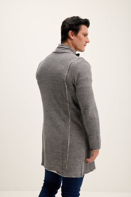 Men's Long Shawl Collar Cardigan - Black White | Ron Tomson
