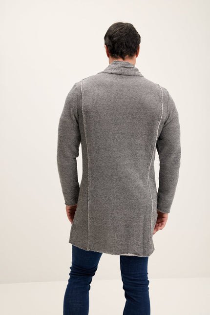 Men's Long Shawl Collar Cardigan - Black White | Ron Tomson