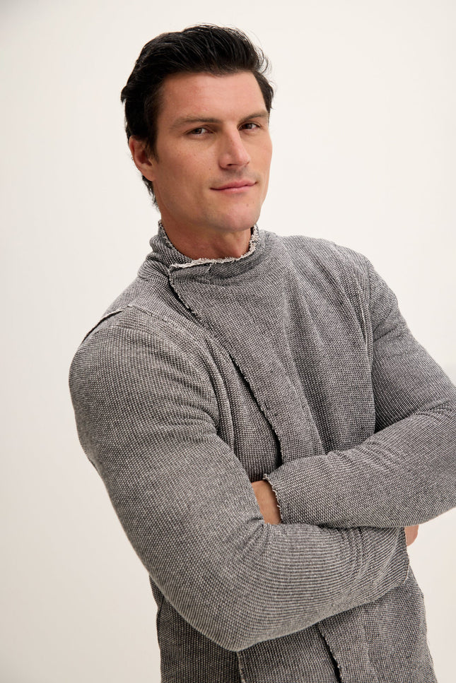 Asymmetric Longline Shawl Collar Cardigan - Black White