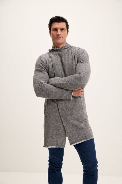 Men's Long Shawl Collar Cardigan - Black White | Ron Tomson