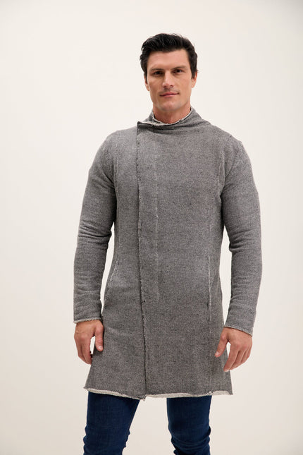 Men's Long Shawl Collar Cardigan - Black White | Ron Tomson