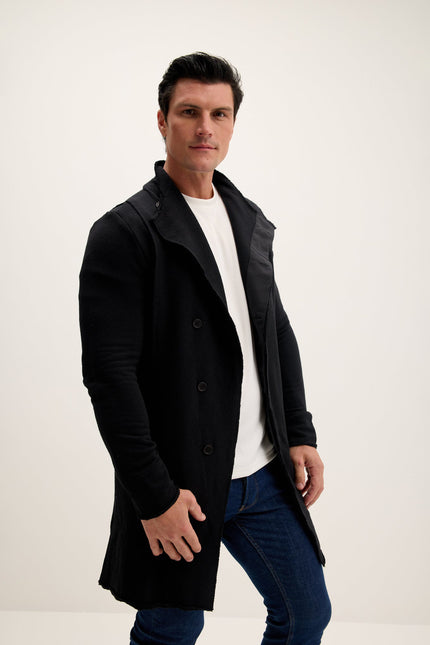 Men's Long Shawl Collar Cardigan - Black | Ron Tomson