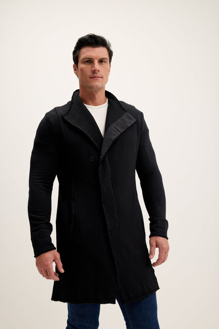 Men's Long Shawl Collar Cardigan - Black | Ron Tomson