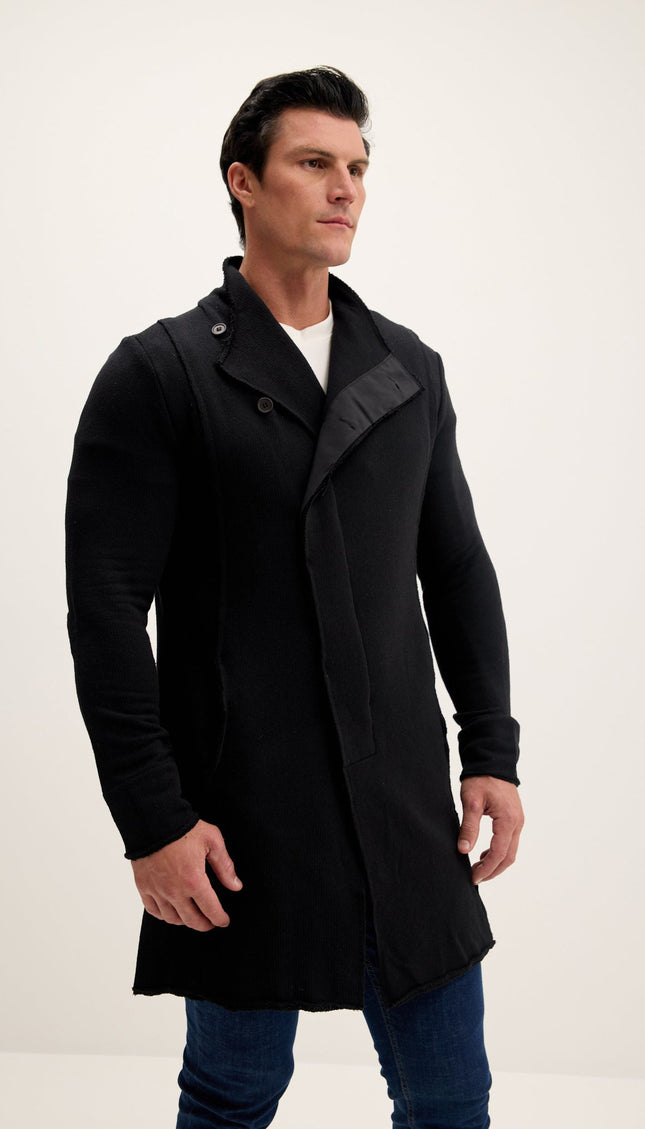 Asymmetric Longline Cardigan - Black