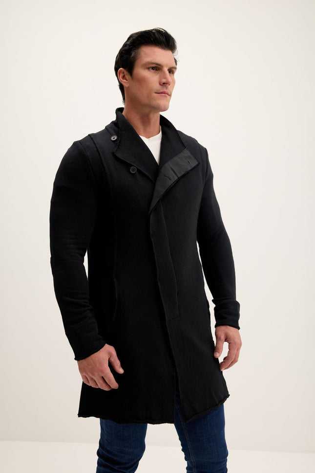 Asymmetric Longline Cardigan - Black