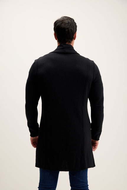 Men's Long Shawl Collar Cardigan - Black | Ron Tomson