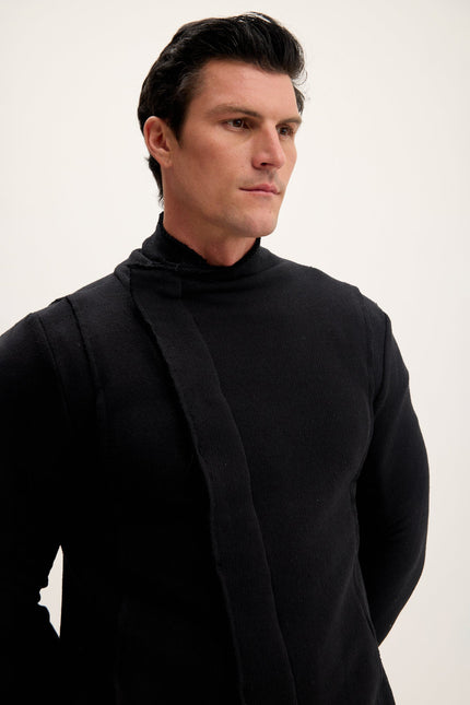 Men's Long Shawl Collar Cardigan - Black | Ron Tomson