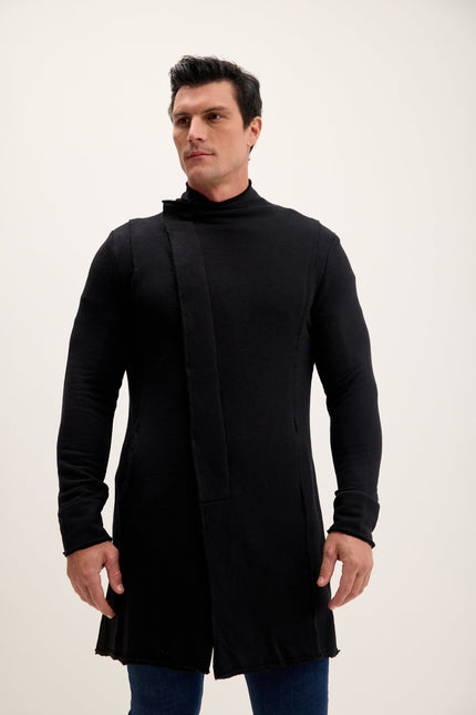 Men's Long Shawl Collar Cardigan - Black | Ron Tomson