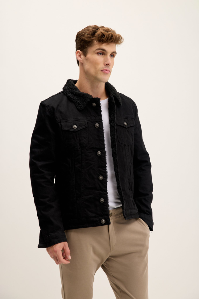 Men's Faux Shearling-Lined Bomber - Black | Ron Tomson