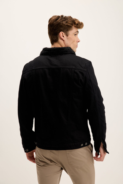 Men's Faux Shearling-Lined Bomber - Black | Ron Tomson