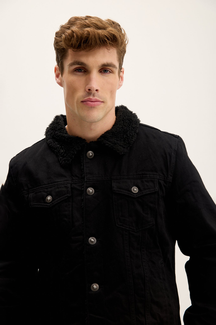 Men's Faux Shearling-Lined Bomber - Black | Ron Tomson