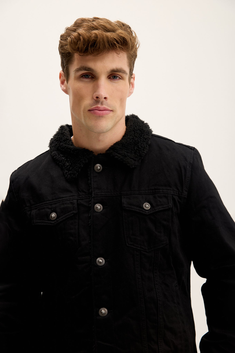 Men's Faux Shearling-Lined Bomber - Black | Ron Tomson