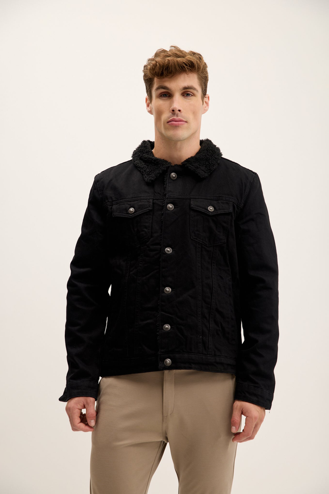 Men's Faux Shearling-Lined Bomber - Black | Ron Tomson
