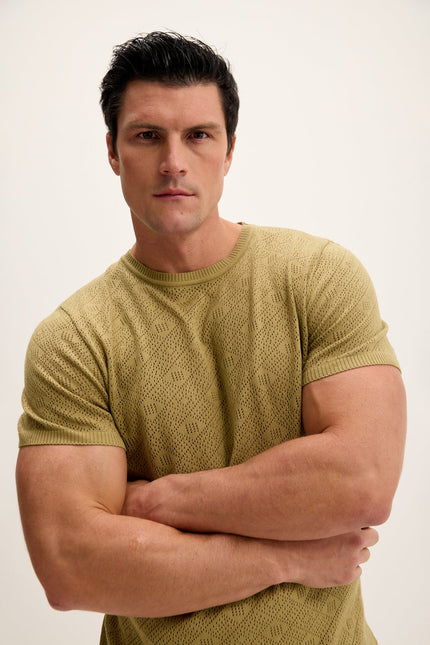 Men's Crochet Knit Top - Light Green | Ron Tomson