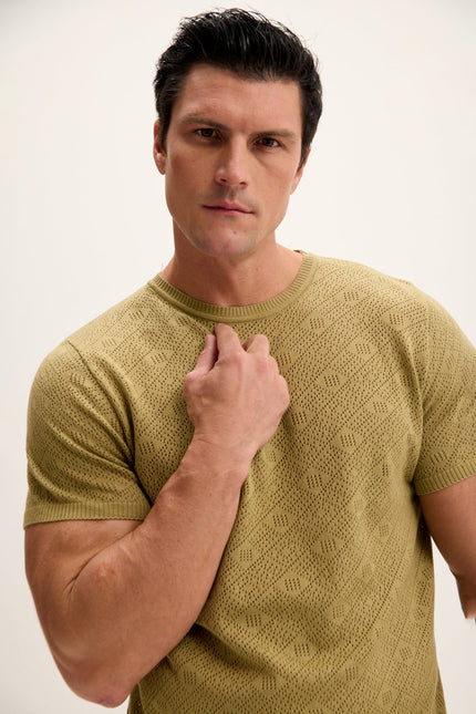 Men's Crochet Knit Top - Light Green | Ron Tomson