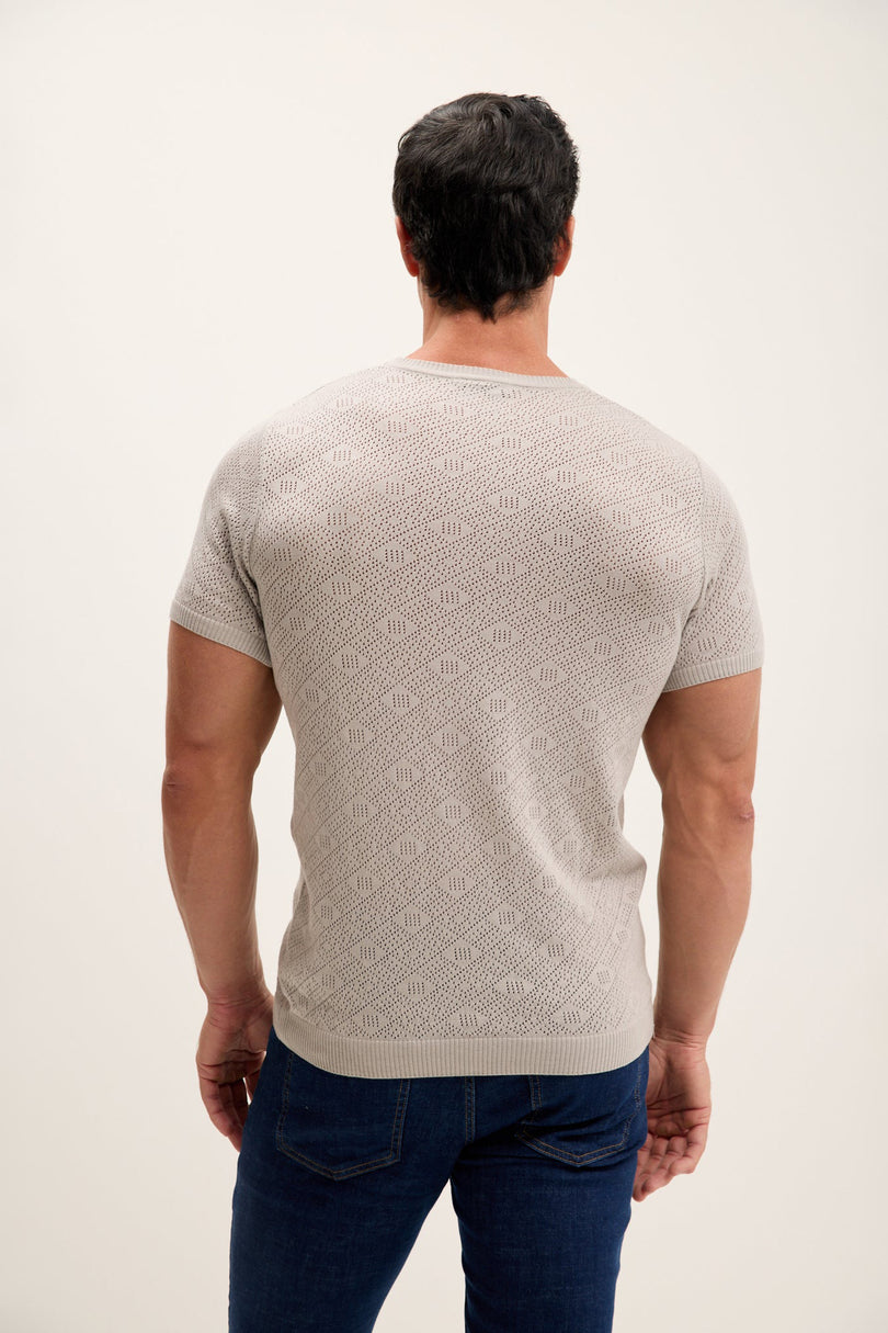 Men's Geometric Crochet Top - Grey | Ron Tomson
