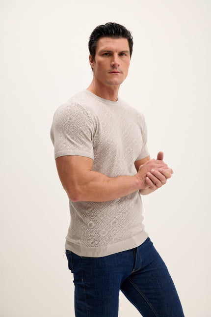 Men's Geometric Crochet Top - Grey | Ron Tomson