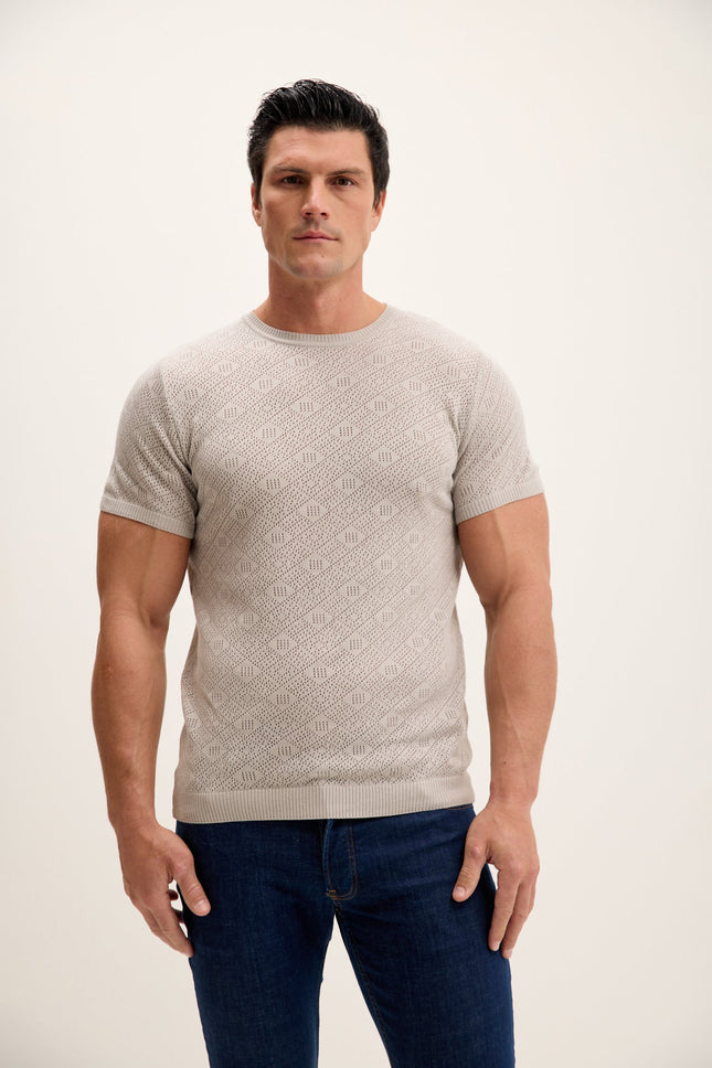 Men's Geometric Crochet Top - Grey | Ron Tomson