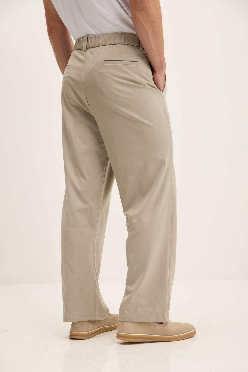 Men's Relaxed Pleated Trousers - Stone | Ron Tomson