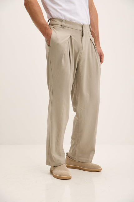 Men's Relaxed Pleated Trousers - Stone | Ron Tomson