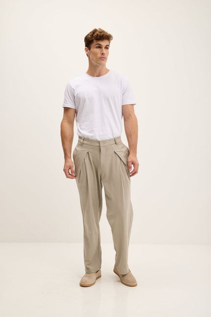 Men's Relaxed Pleated Trousers - Stone | Ron Tomson