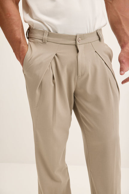 Men's Relaxed Pleated Trousers - Stone | Ron Tomson