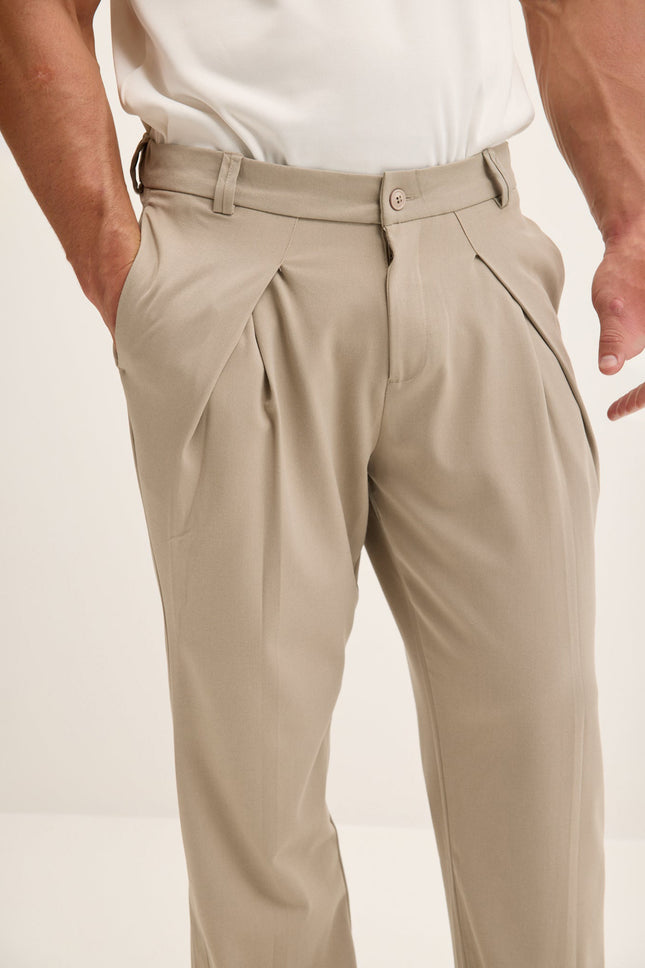 Men's Relaxed Pleated Trousers - Stone | Ron Tomson