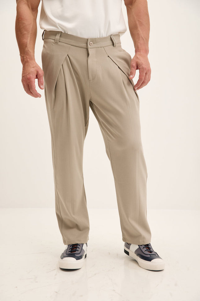 Men's Relaxed Pleated Trousers - Stone | Ron Tomson
