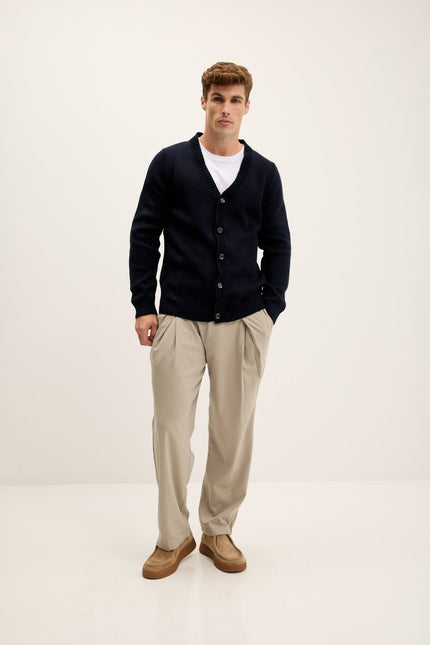 Men's V-Neck Tailored Cardigan - Navy | Ron Tomson