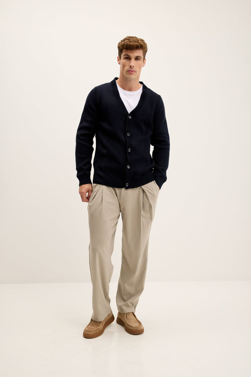Men's V-Neck Tailored Cardigan - Navy | Ron Tomson