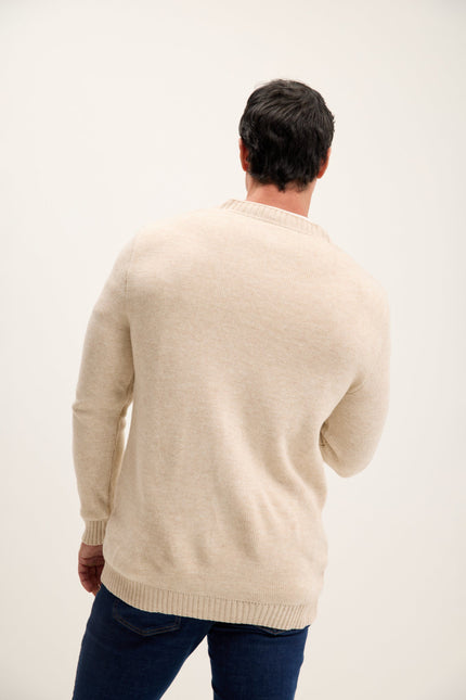 Men's Ribbed V-Neck Cardigan - Beige | Ron Tomson