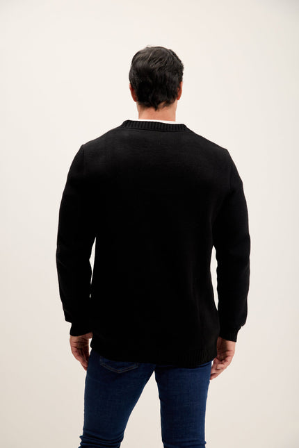 Men's Ribbed V-Neck Cardigan - Black | Ron Tomson