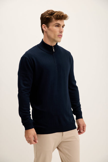 Men's Quarter-Zip Sweater - Navy | Ron Tomson