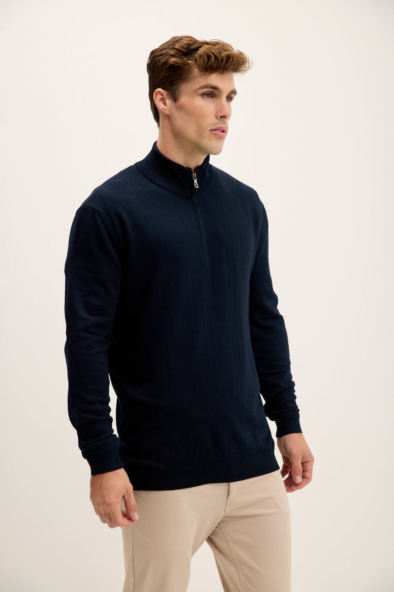 Men's Quarter-Zip Sweater - Navy | Ron Tomson