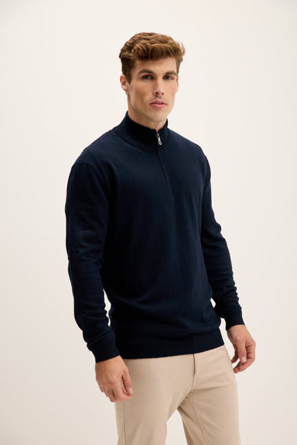 Men's Quarter-Zip Sweater - Navy | Ron Tomson