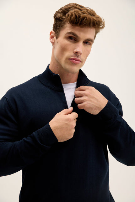Men's Quarter-Zip Sweater - Navy | Ron Tomson