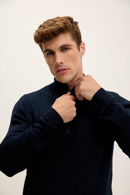 Men's Quarter-Zip Sweater - Navy | Ron Tomson